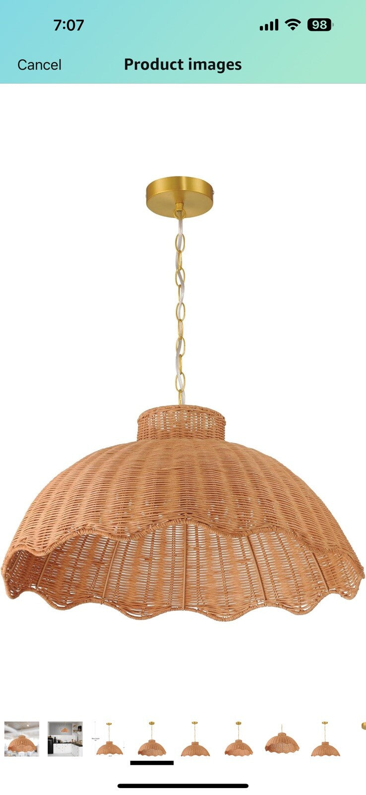 Creative Co-Op 60-Watt Large Scalloped Rattan Pendant Lighting, Natural