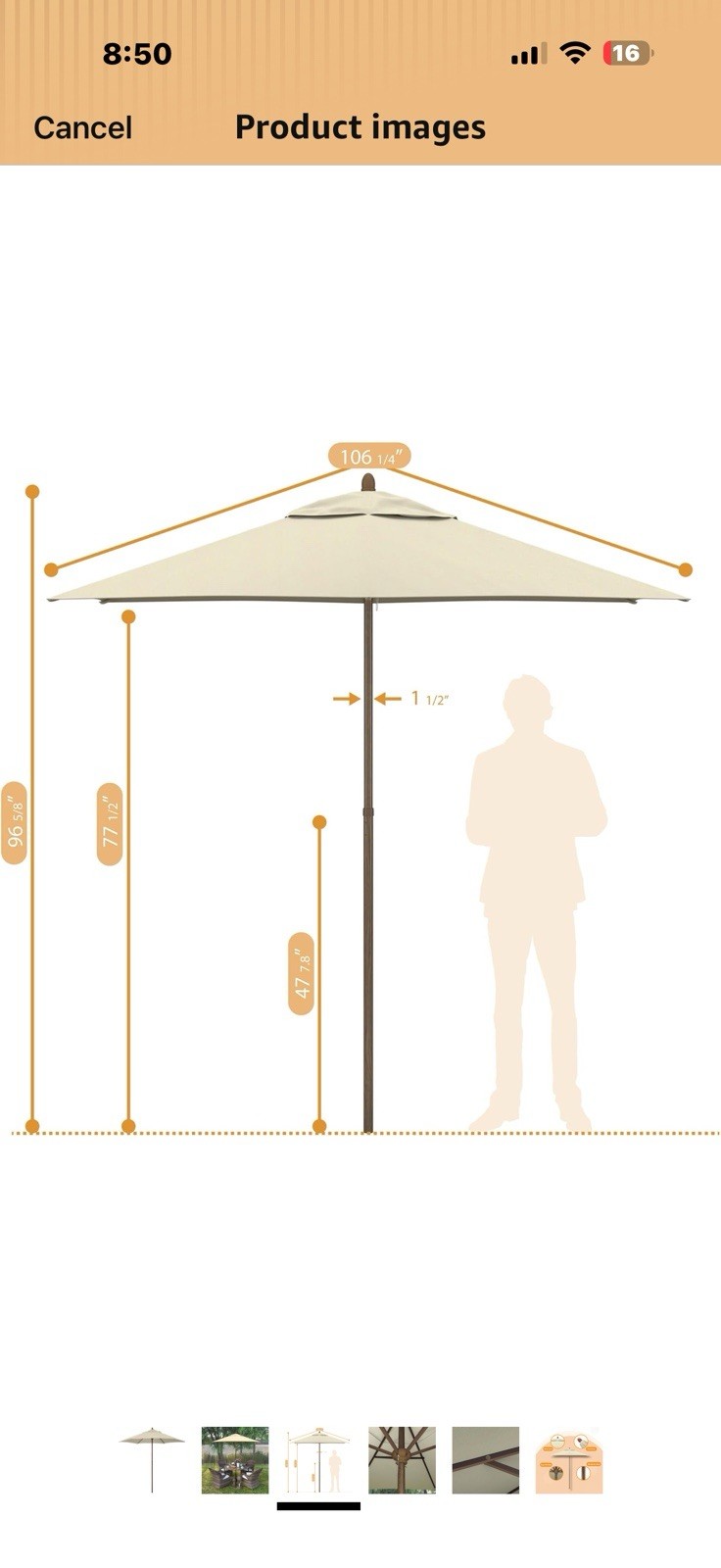 Sunline 9 ft Faux- Wood Patio Umbrella, Push Open Pin Stop Outdoor Market 