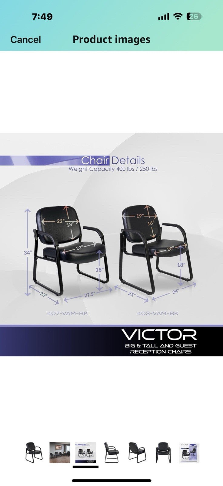Romig Victor Guest and Reception Chair with Arms, Vinyl - Black