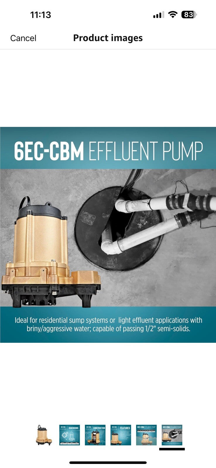 Little Giant 6EC-CBM 115 Volt, 1/3 HP, 3180 GPH, Manual (No Switch)