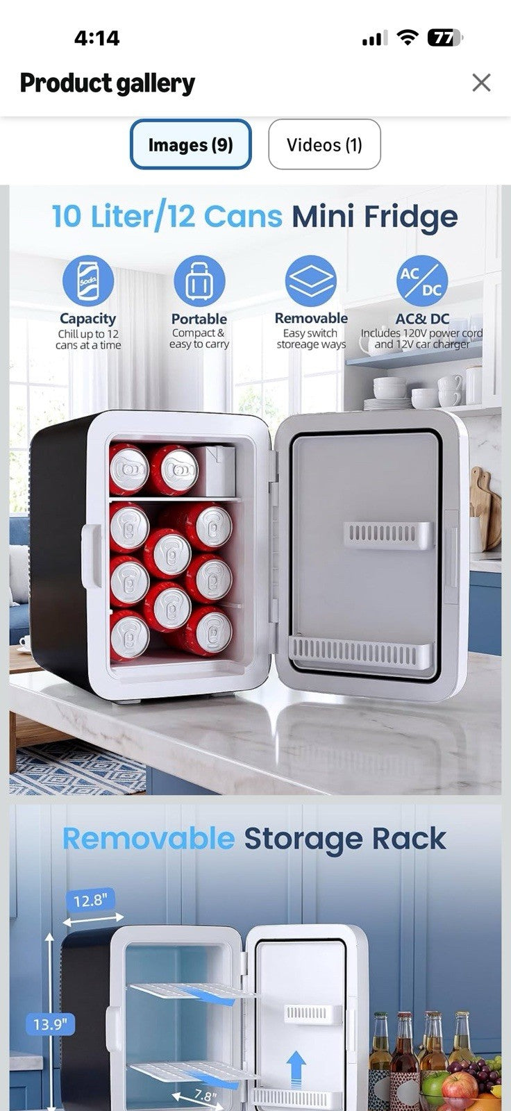Electactic 10L Compact Mini Fridge, Portable Small Refrigerator, Small 