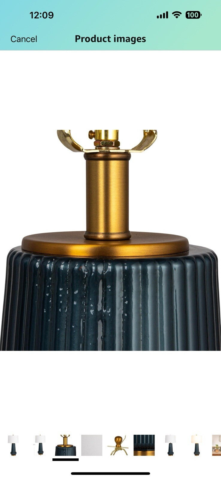 Creative Co-Op Ribbed Glass Table Lamp with Tapered Drum Shade, Deep Blue