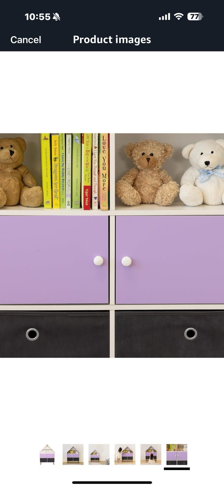Humble Crew Violet Dollhouse Storage Organizer & Bookcase with 2 Fabric Bins,