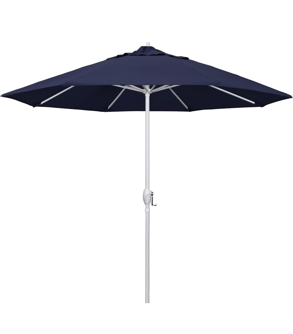 California Umbrella 9' Rd Aluminum Patio Umbrella, Crank Lift, Auto Tilt, White