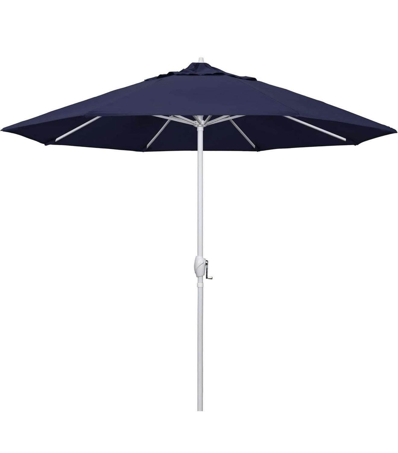 California Umbrella 9' Rd Aluminum Patio Umbrella, Crank Lift, Auto Tilt, White