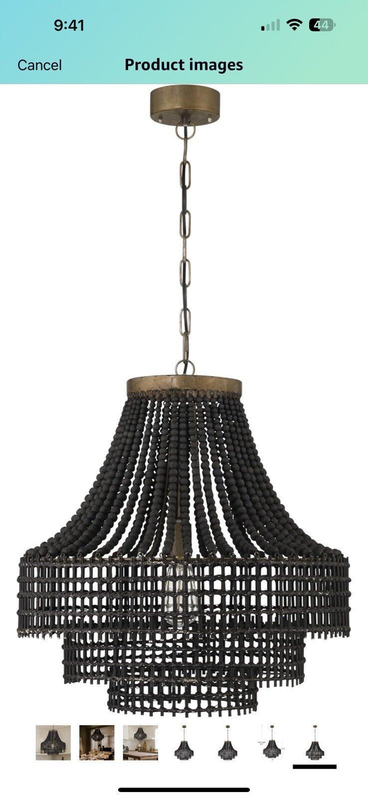 Creative Co-Op Metal, Rattan, and Wood Bead Chandelier in Timeless Black