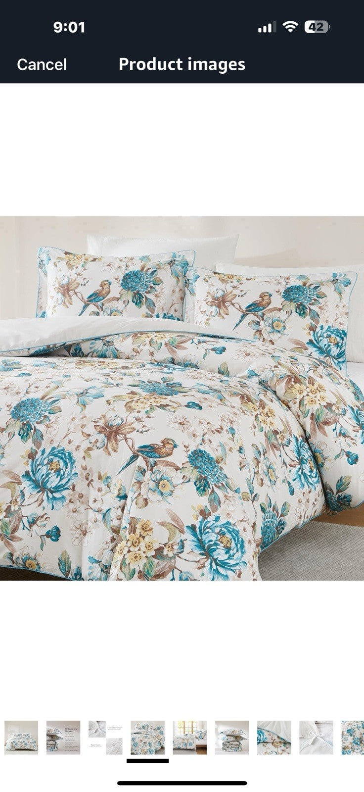 Lush Decor Bird and Hydrangea Cotton Duvet Cover 3 Piece Set King 