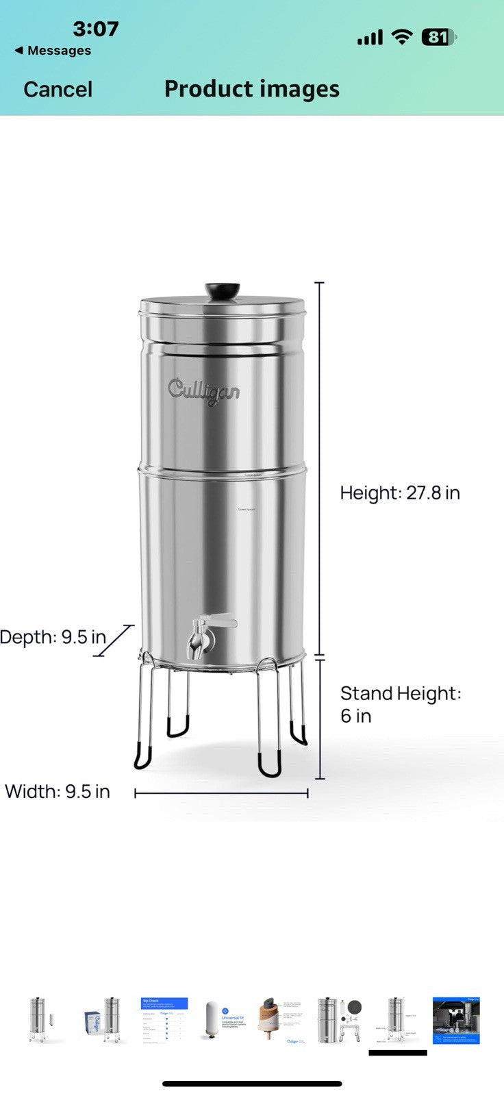 Culligan with MaxClear Technology 3 Gallon Gravity Water Filter System, 