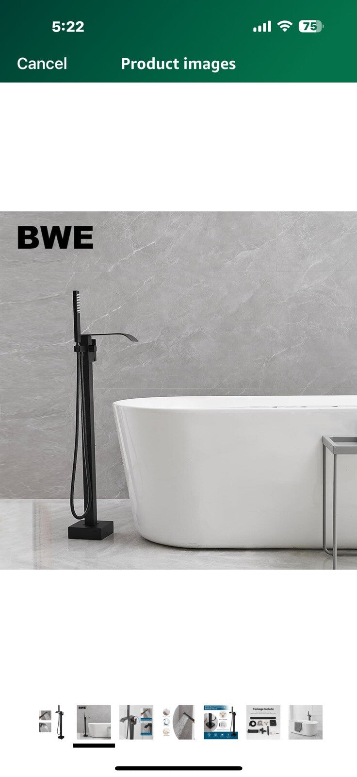 BWE Black Freestanding Bathtub Faucet Floor Mounted Tub Filler Waterfall