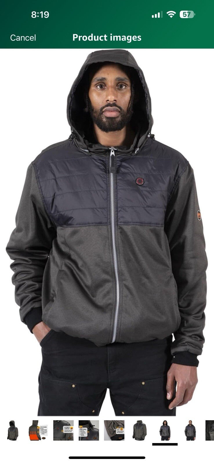 Pioneer Men's Heated Fleece Hooded Jacket with Detachable Hood - XL