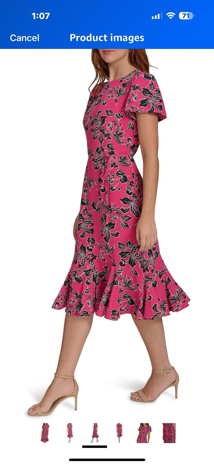 Tommy Hilfiger Women's Short Sleeve Pleated Hem Rope Belt Midi Dress Size 10 