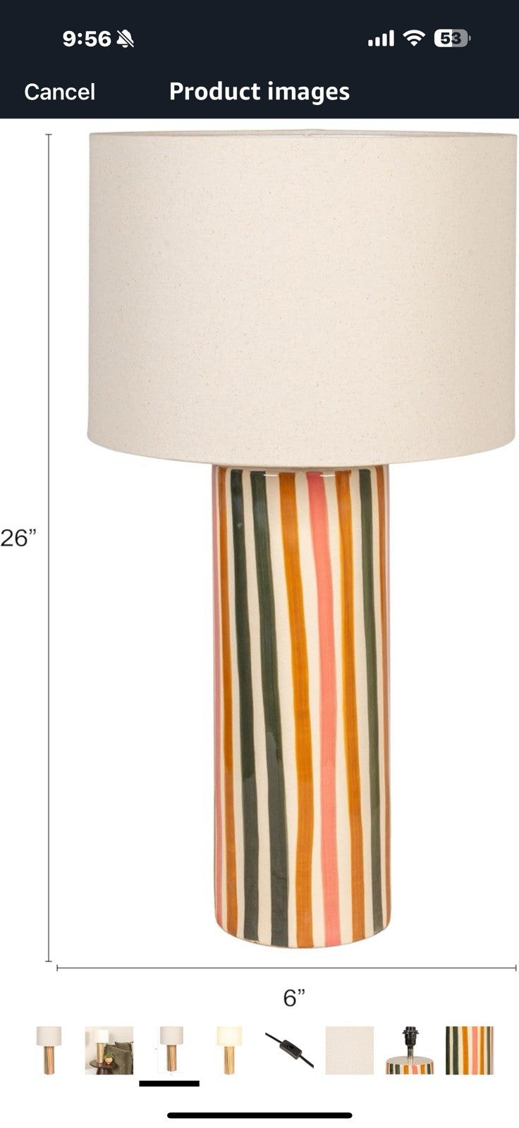 Creative Co-Op Multicolor Stripe Stoneware Table Lamp with Linen Shade