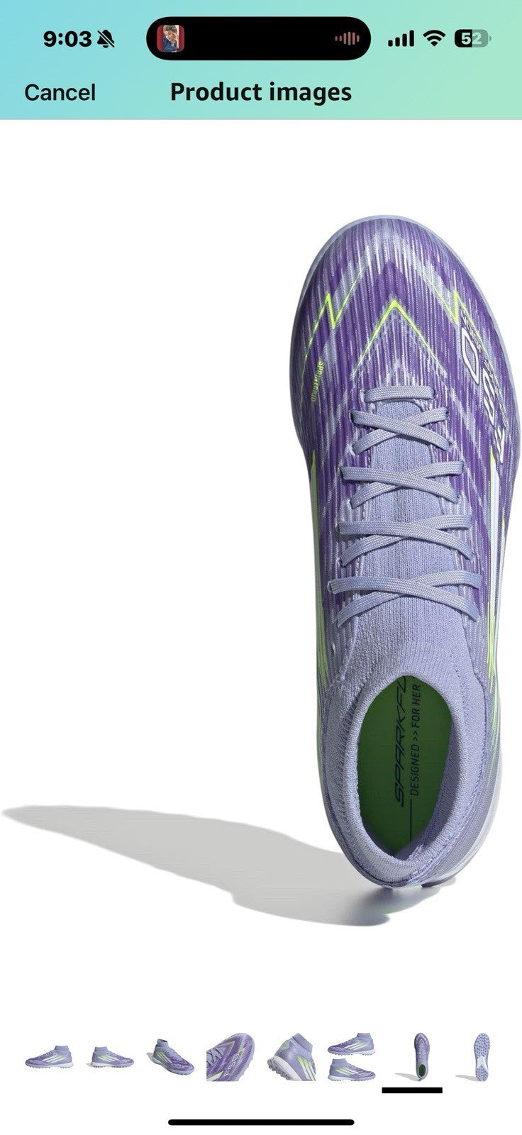 adidas Women's F50 Sparkfusion League Turf Sneaker Size 9 