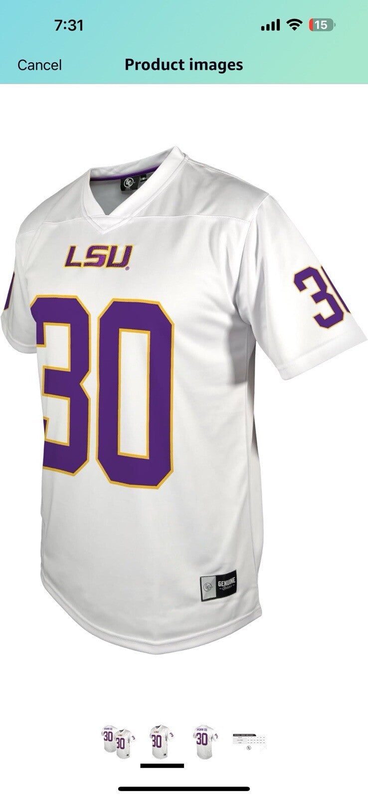 NCAA mens Lsu Tigers Football X Large