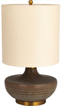 Creative Co-Op Stoneware Table Lamp with Elongated Drum Shade, Brown