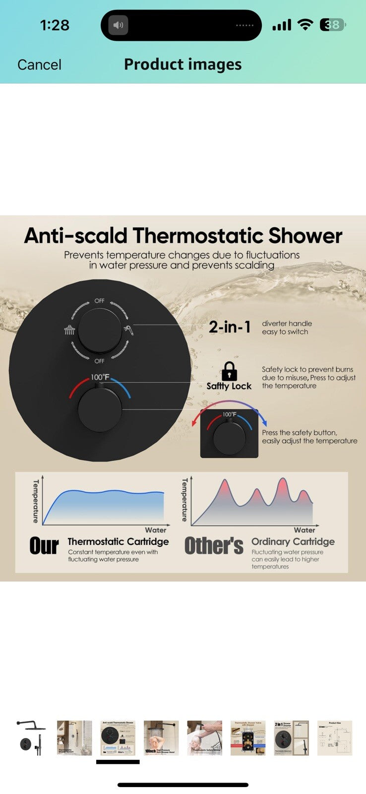 Gabrylly Thermostatic Shower Faucet Set, All Metal Shower System with Anti Scald