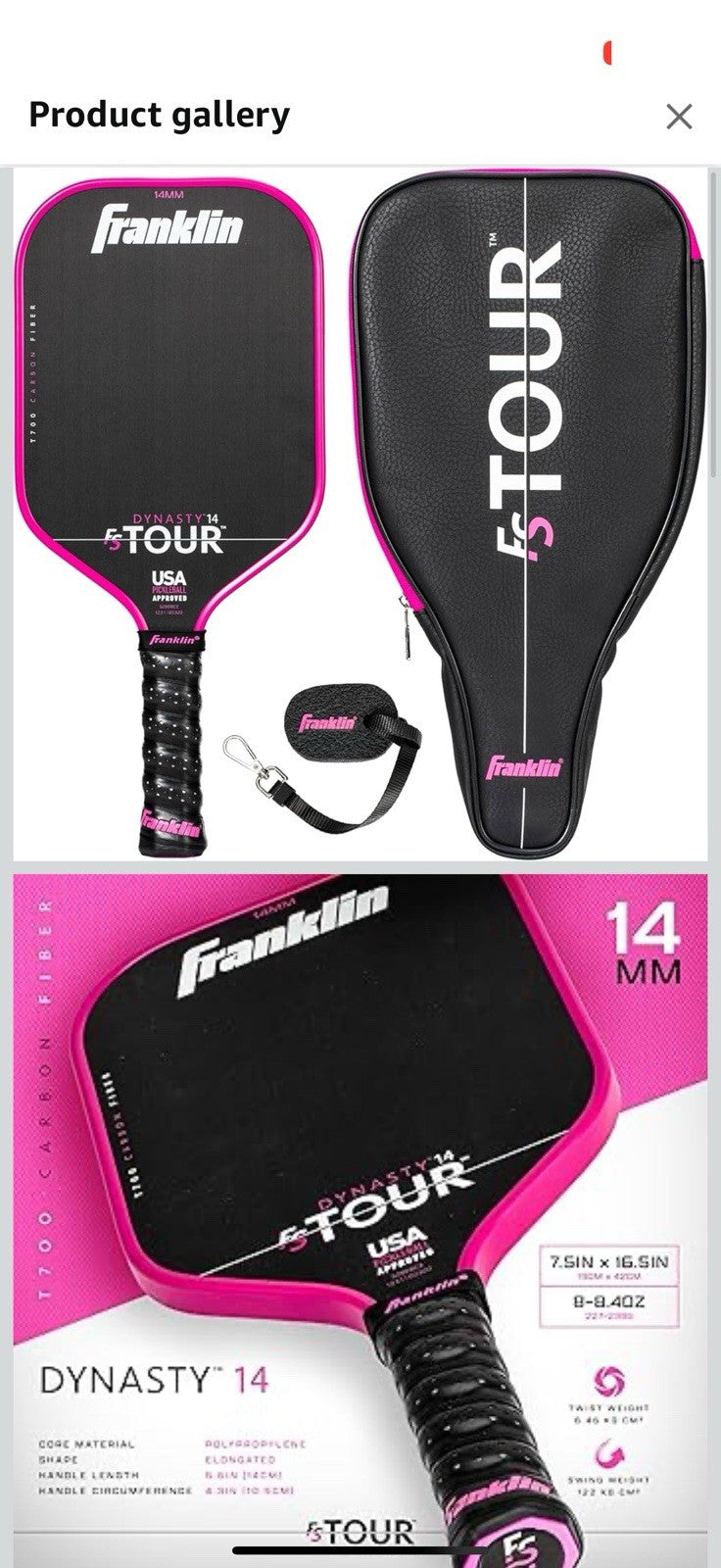 Franklin Sports Pro Pickleball Paddle Set - FS Tour Series Carbon Fiber 