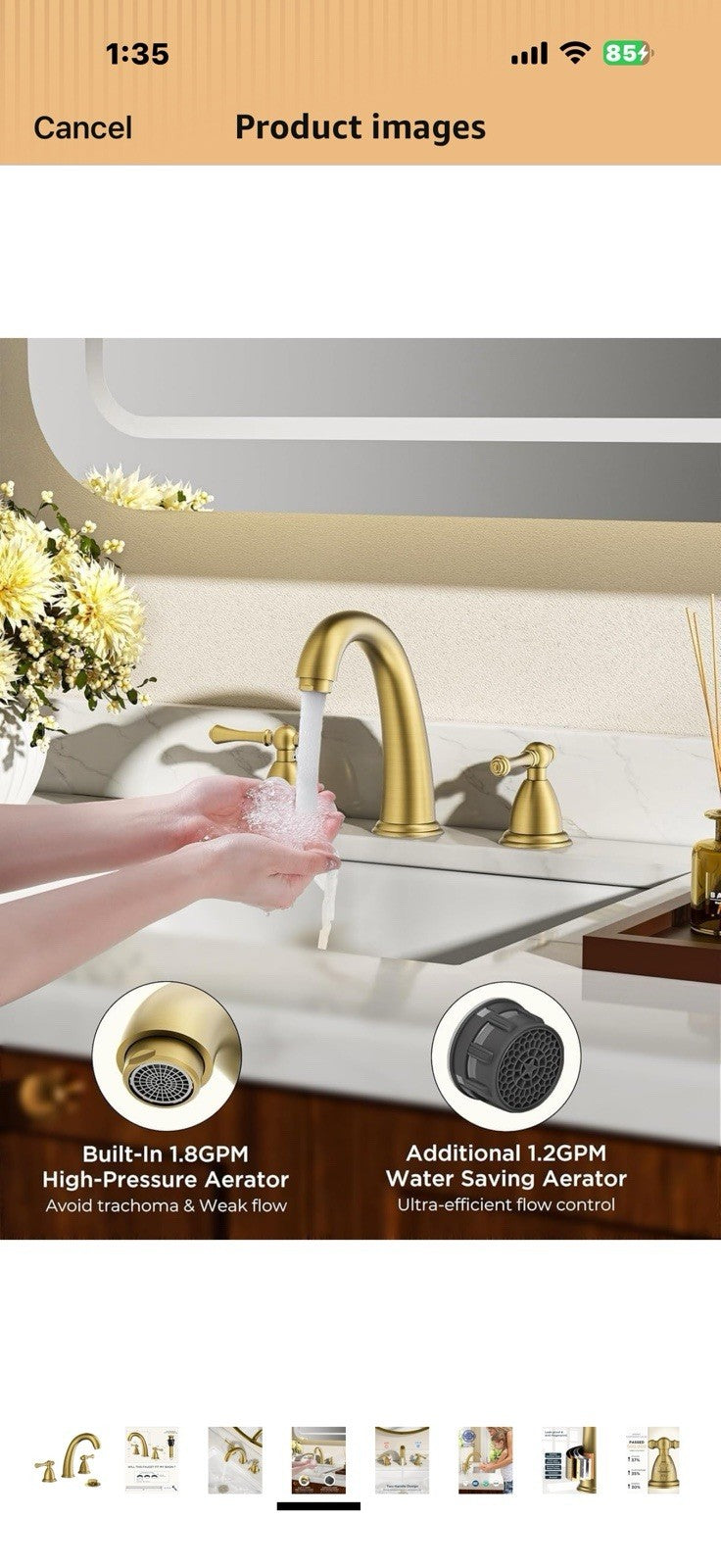 FORIOUS Brushed Gold Faucet for Bathroom Sink 3 Hole, 8 Inch Widespread