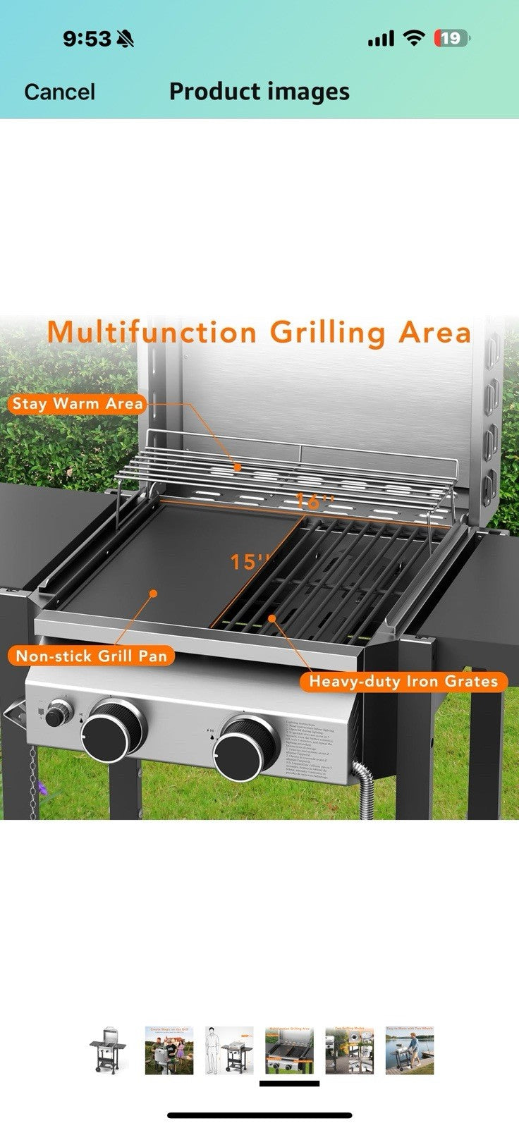 Propane Gas BBQ Grill 2-Burner Barbecue Grills with Cast Iron Frying Pan