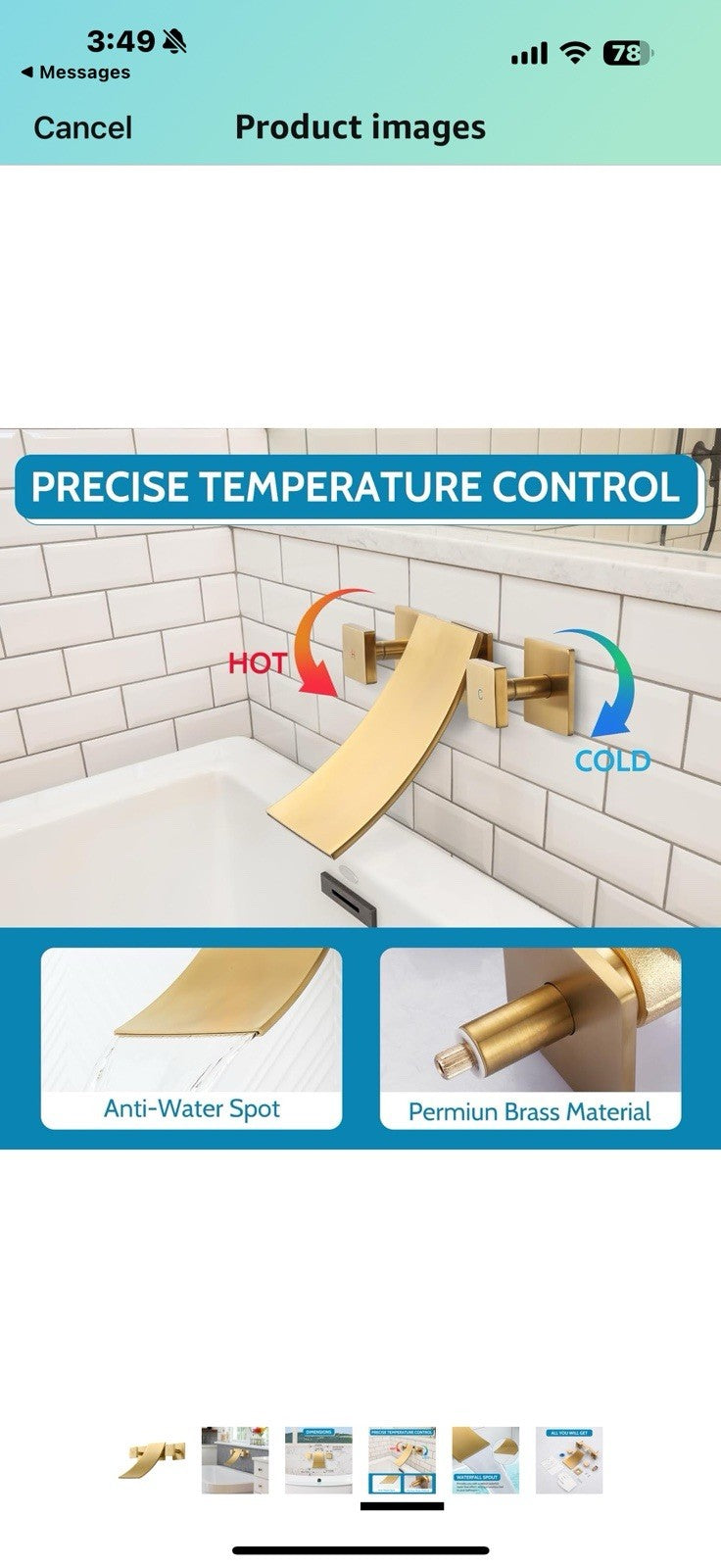 Wall Mount Waterfall Tub Filler, High Flow Bath Tub Faucet 3 Holes Bathroom 