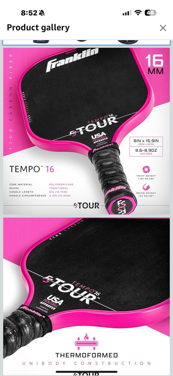 Franklin Sports Pro Pickleball Paddle Set - FS Tour Series Carbon Fiber