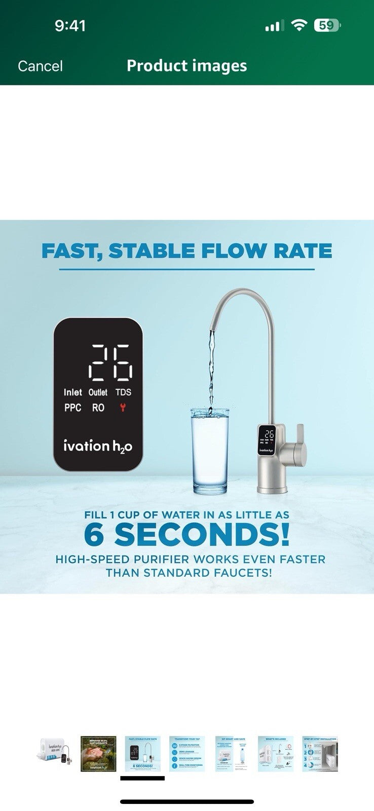 Ivation H2O 800 GPD Reverse Osmosis Under Sink Tankless Water Purifier