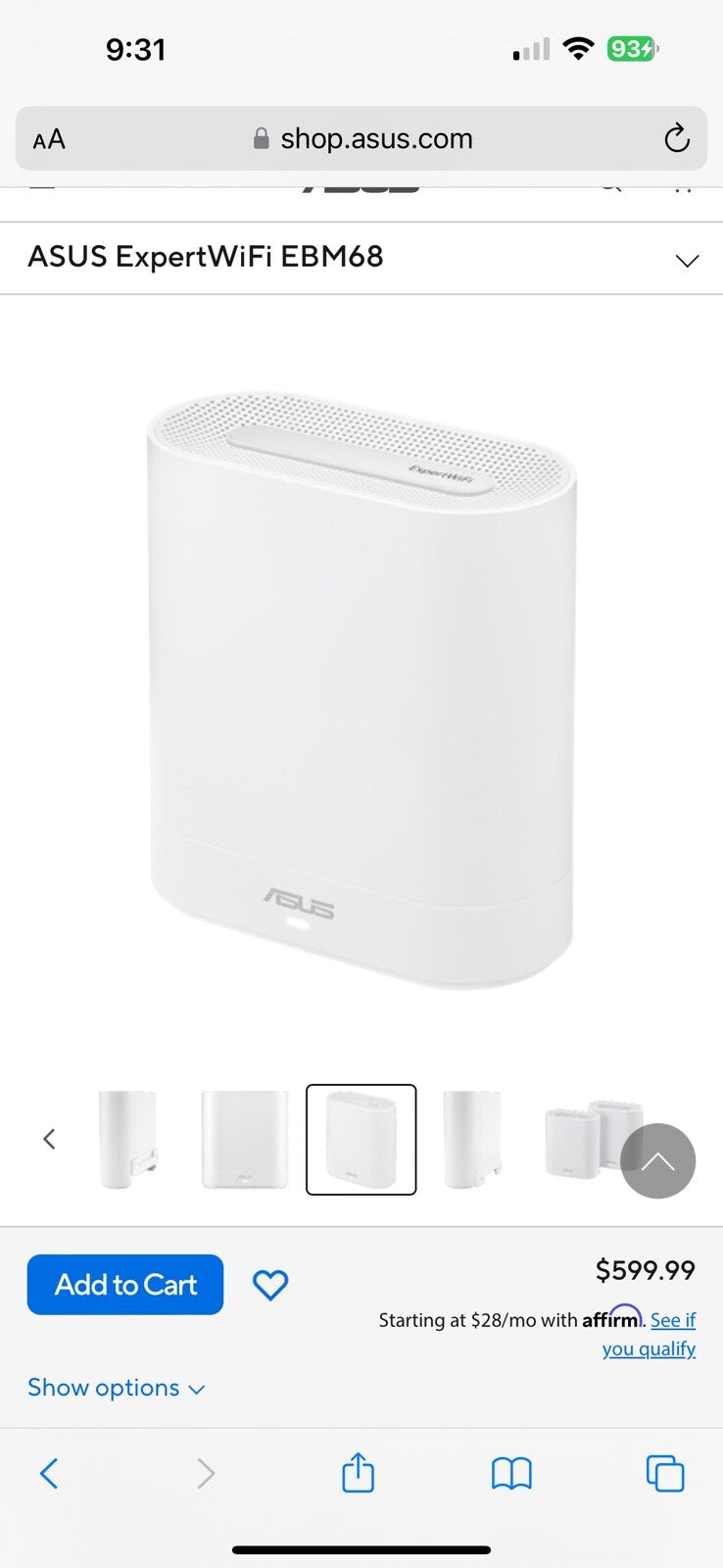 ASUS ExpertWiFi EBM68 AX7800 Tri-Band Business WiFi 6 System (2 Pack) 