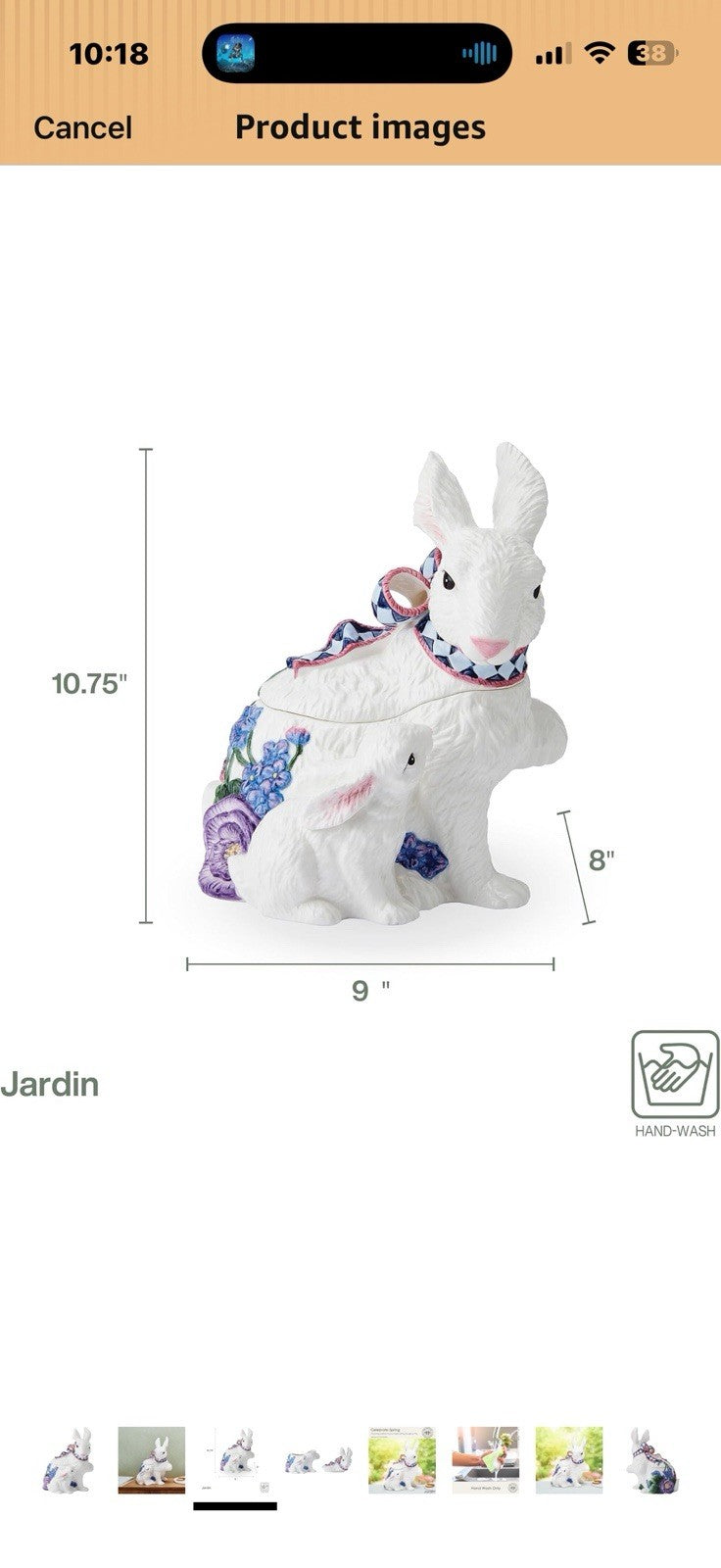 Fitz and Floyd Jardin Rabbit Bunny Easter Countertop Cookie Storage 