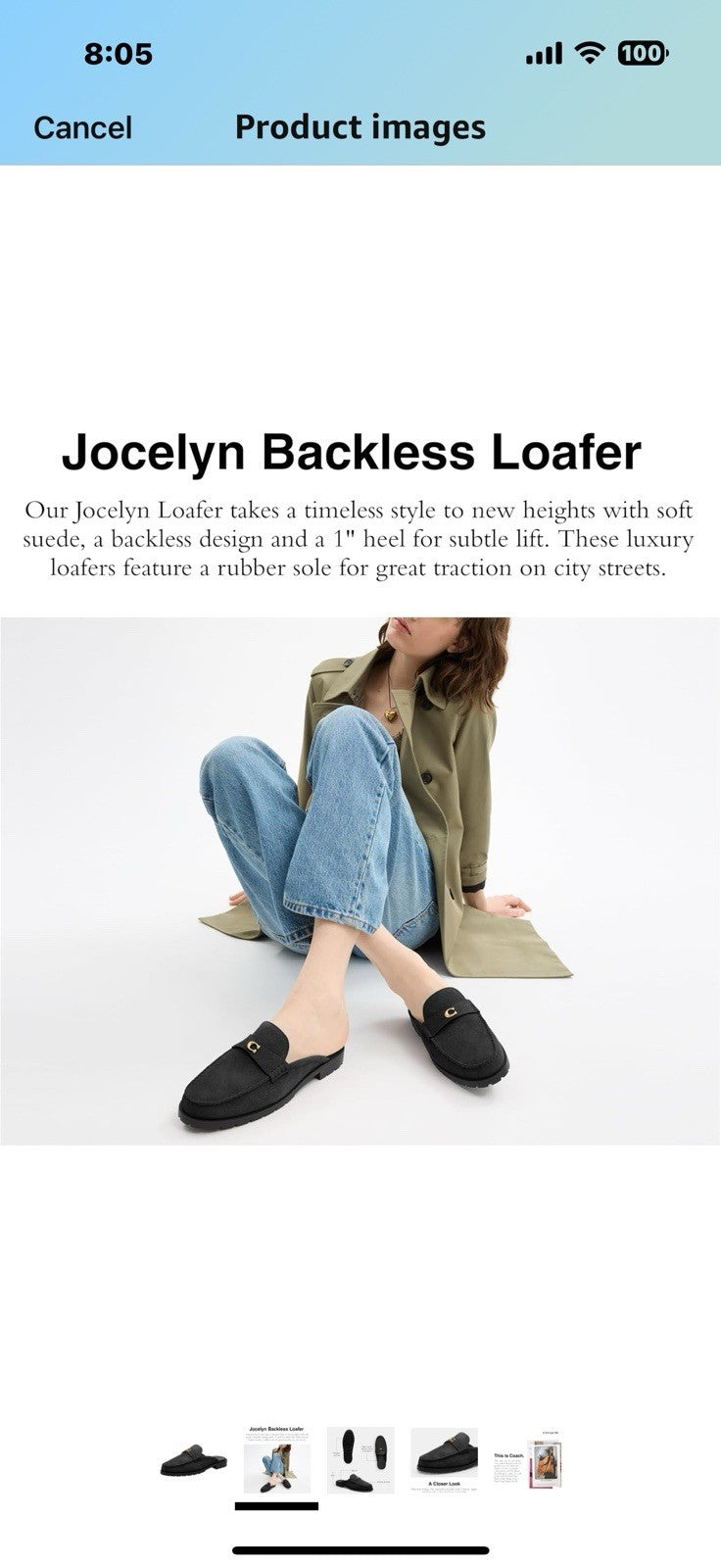 Coach Women's Jocelyn Backless Loafer, Charcoal/Black, 5