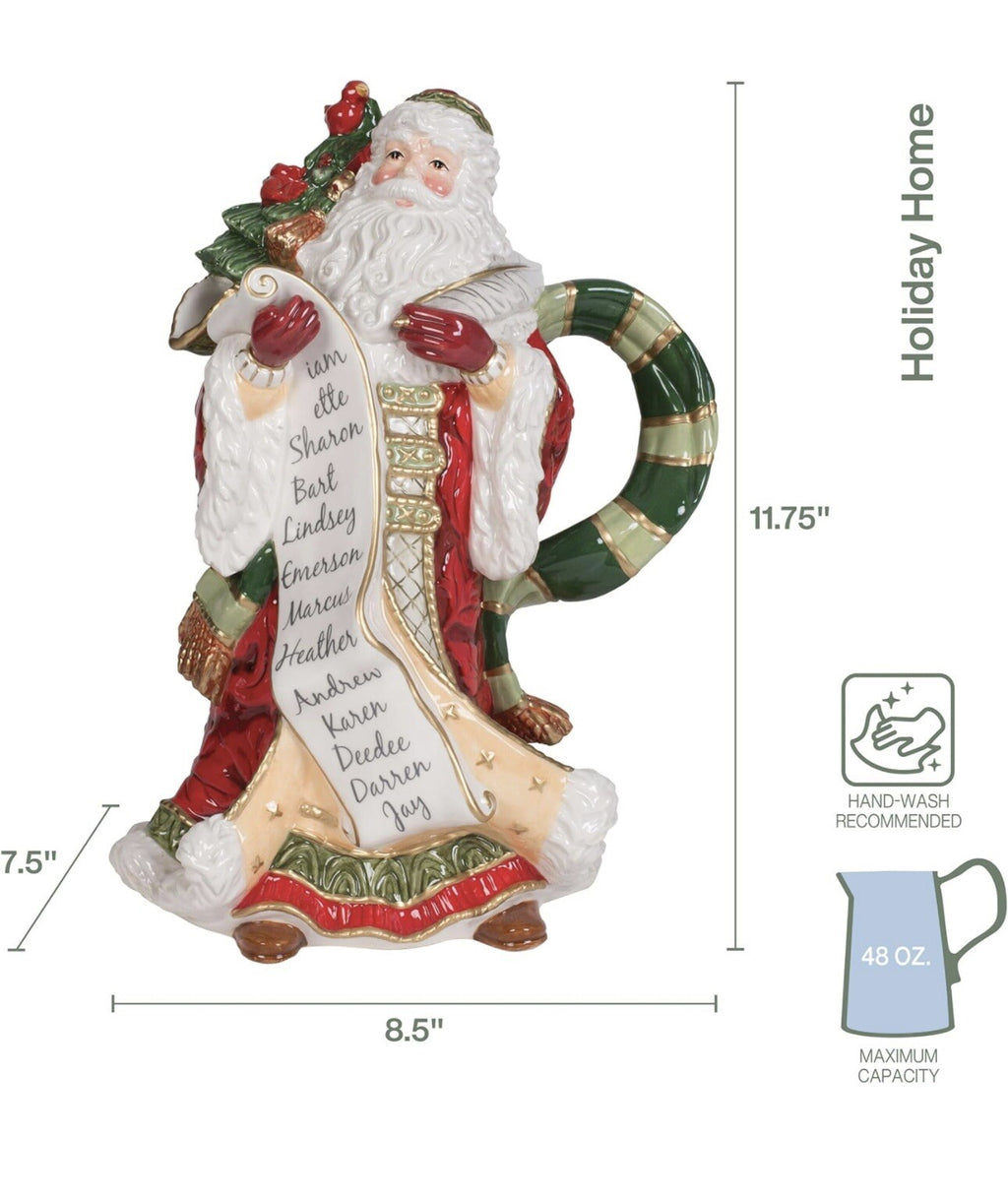 Fitz and Floyd Holiday Home Festive Santa Pitcher Figurine, 11.75 inch