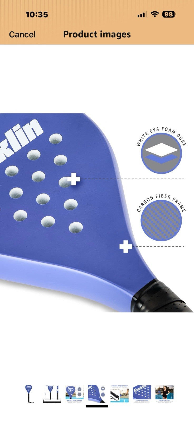 Franklin Sports - Sweet Spot Padel Training Racket - Fiberglass Padel