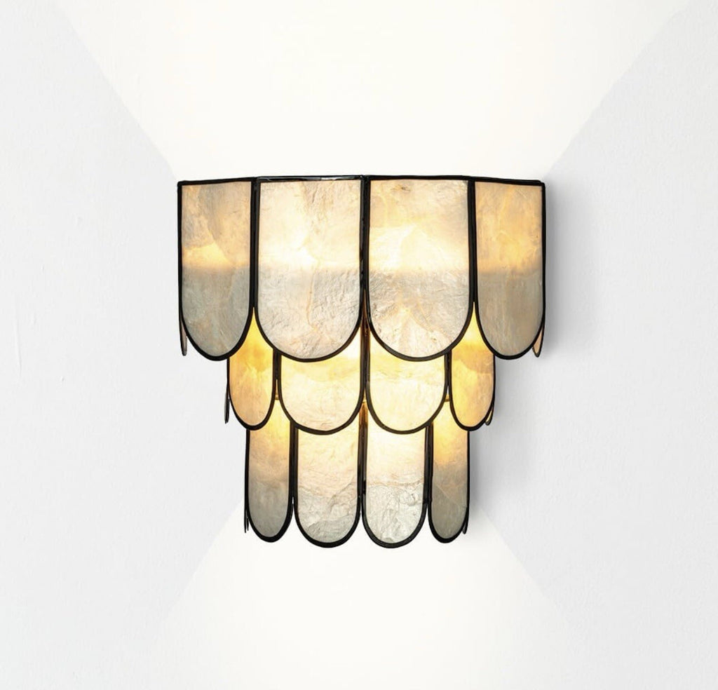 Creative Co-Op EC1684, Black Laminated Capiz Tiered Wall Sconce,