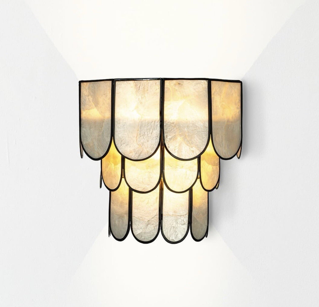 Creative Co-Op EC1684, Black Laminated Capiz Tiered Wall Sconce,