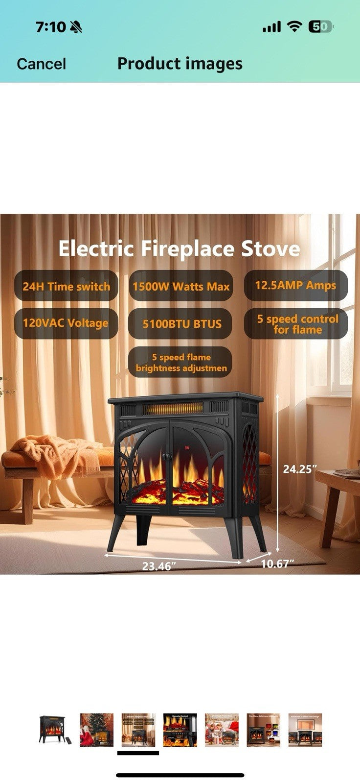 ZAFRO Freestanding 24″ Electric Fireplace Stove, 5100 BTU Portable 