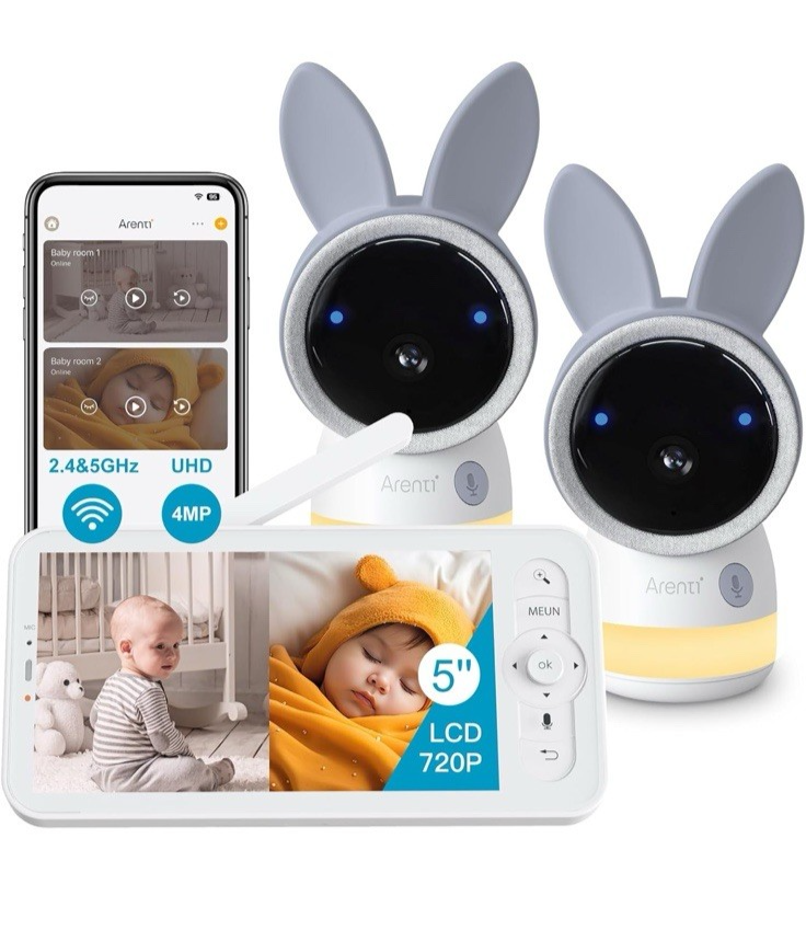 ARENTI Upgraded Smart 720P 5" HD Split-Screen Baby Monitor,4MP 2.4G&5G