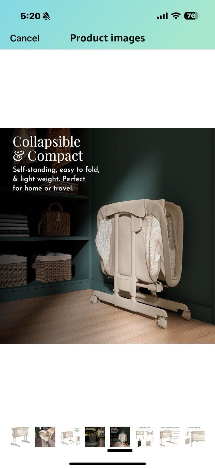 Evolur Kinsley Bedside Bassinet – Quick Fold, Breathable Mesh Sides, 
