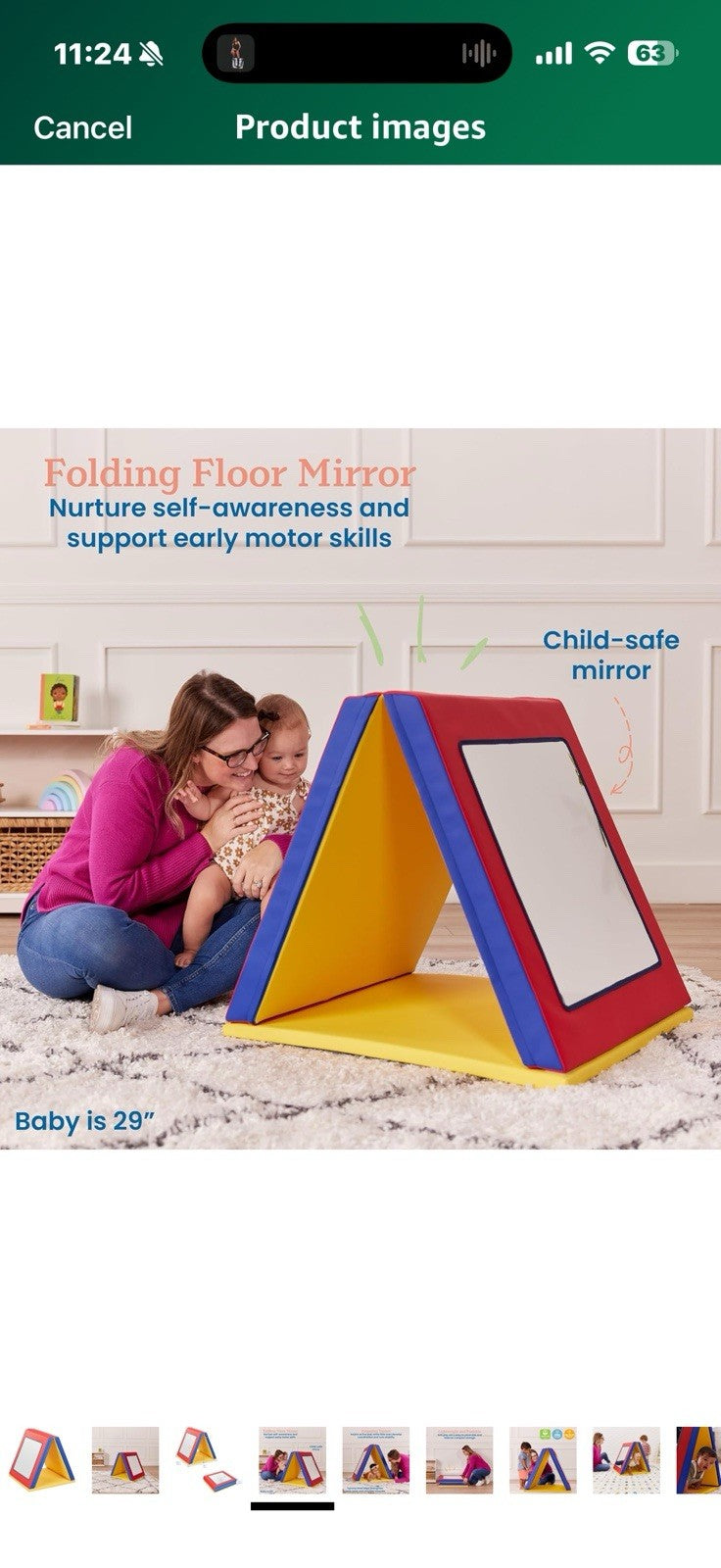 ECR4Kids SoftZone Folding Floor Mirror, Sensory Toy, Assorted 