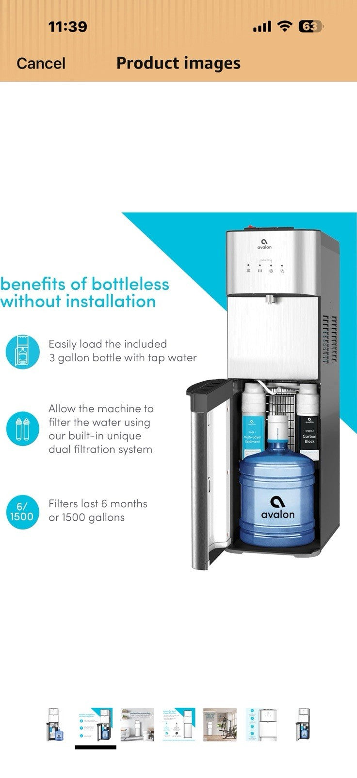 Avalon Bottom Loading Water Cooler Water Dispenser with Filtration 