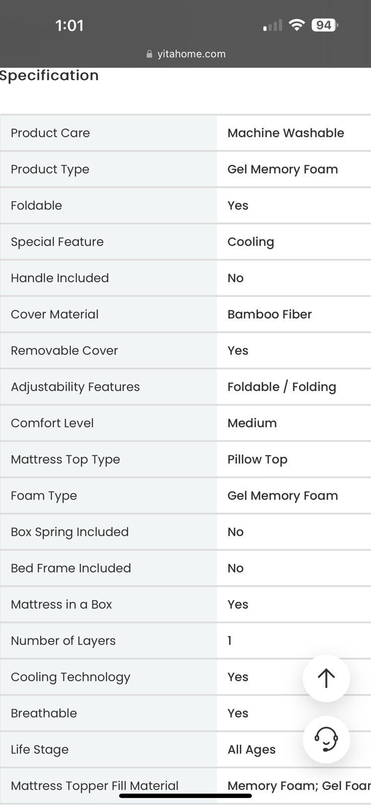 YITAHOME Queen Size Mattress Topper 3 Inch Cooling Memory Foam Bed Topper
