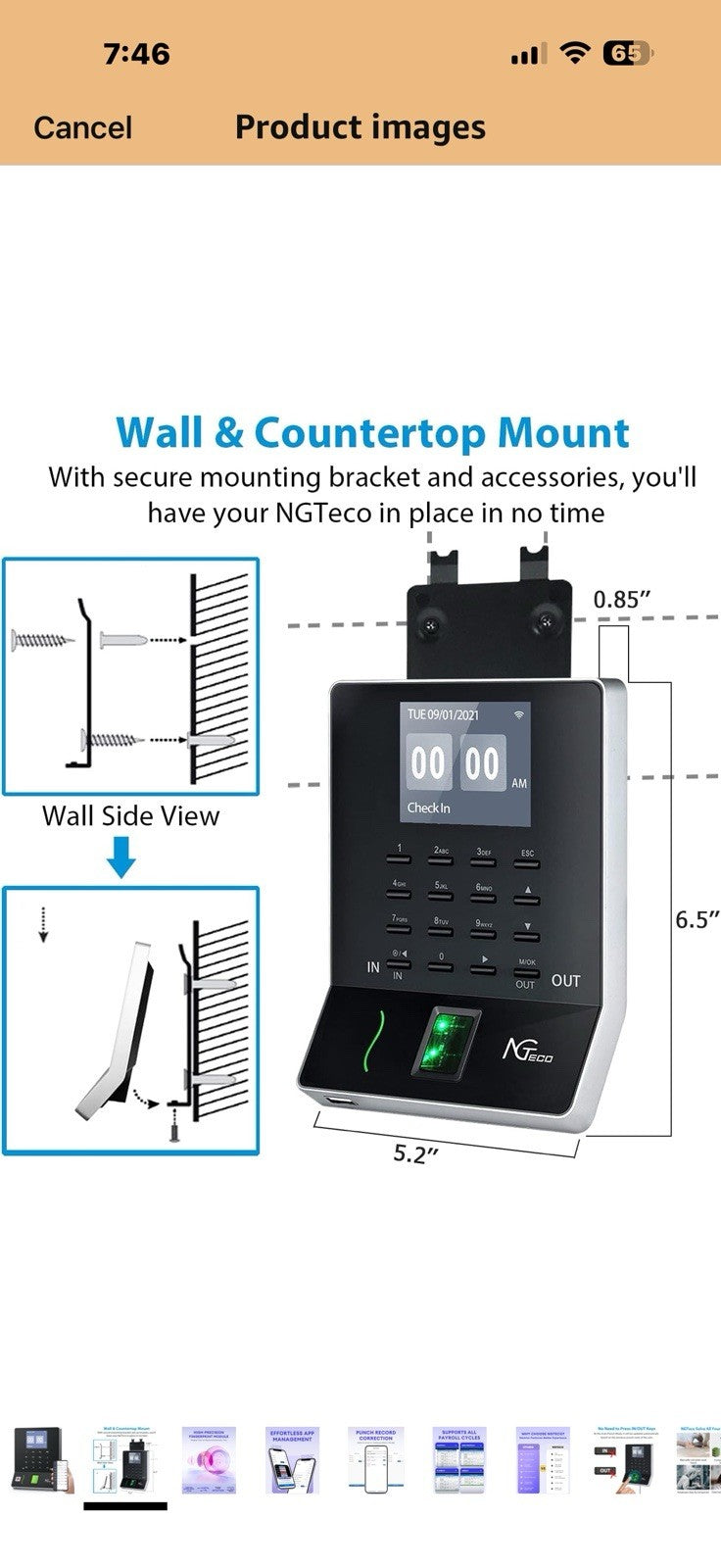 NGTeco APP Time Clock, Fingerprint & PIN Times Clock for Small Business,