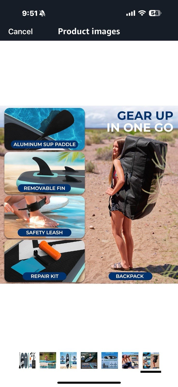 SereneLife 10’6” Inflatable Stand-Up Paddle Board with Window - 32” Wide