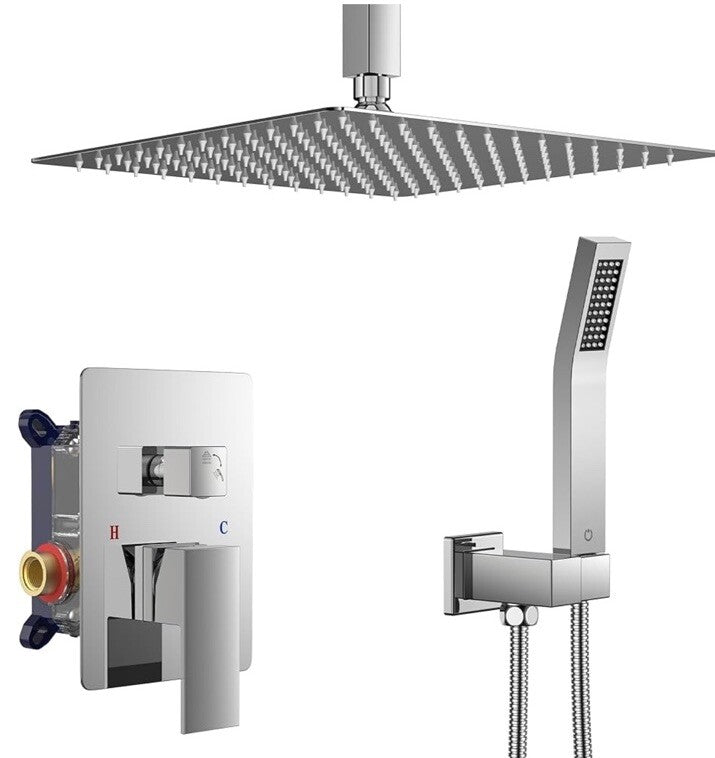 FORIOUS 12 in Rainfall Shower System - Ceiling Mount,Chrome Rain Shower