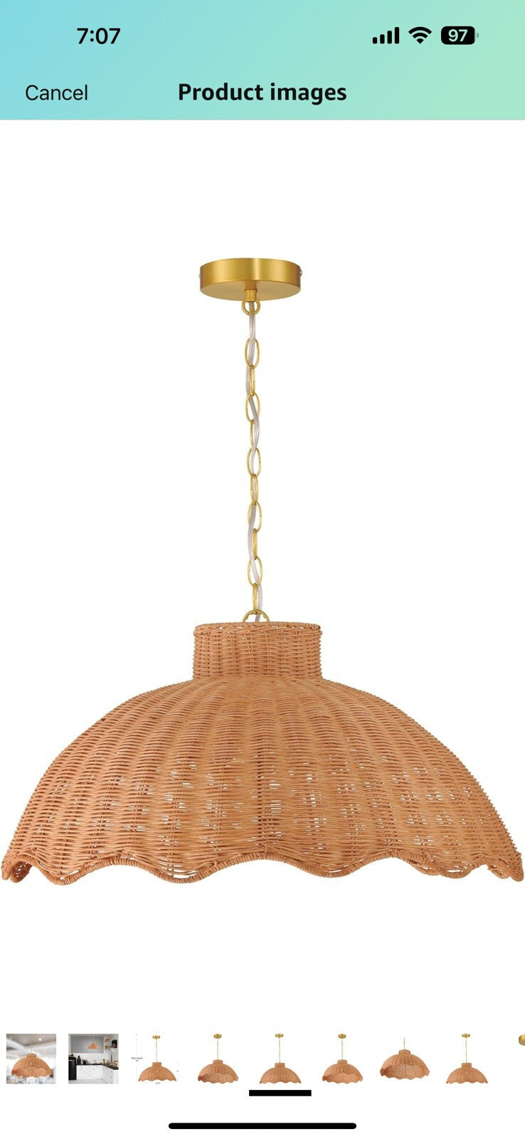 Creative Co-Op 60-Watt Large Scalloped Rattan Pendant Lighting, Natural