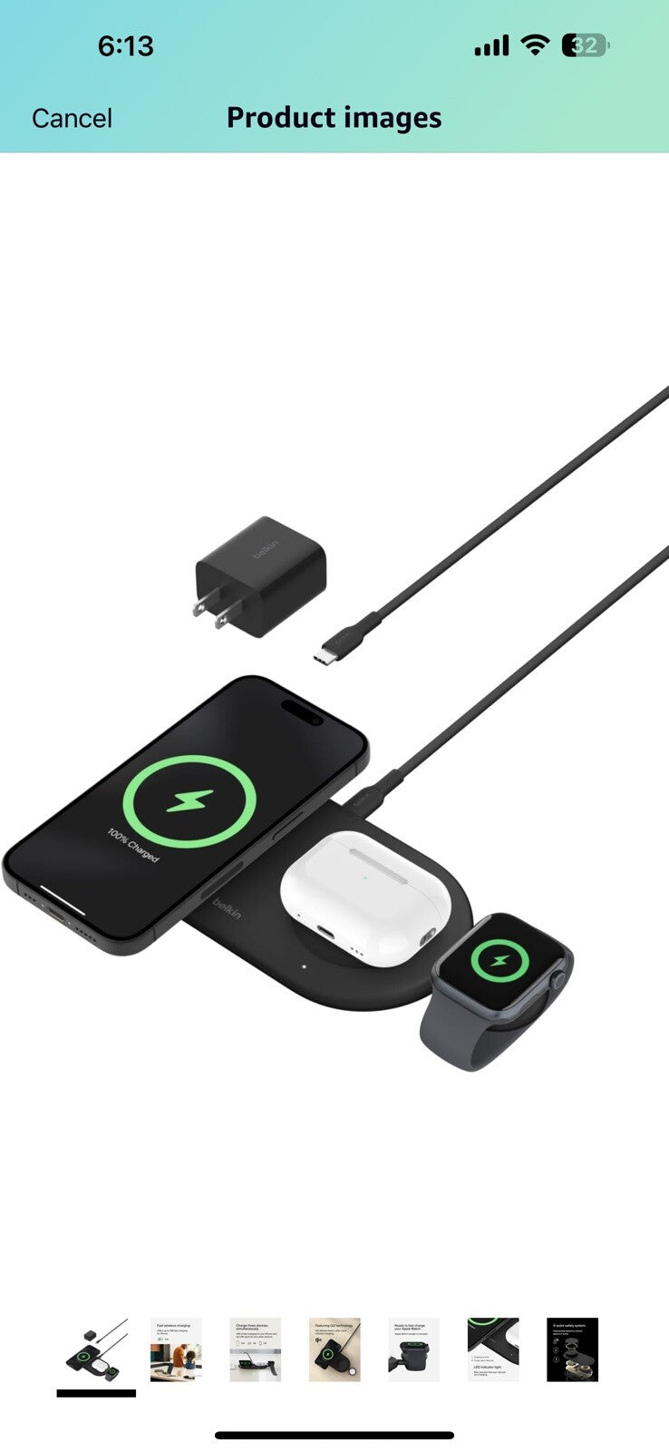 Belkin BoostCharge Pro 3-in-1 MagSafe-Compatible Wireless Charging Pad 