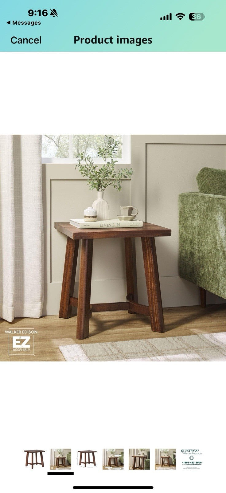 Walker Edison Colt Modern Farmhouse Solid Wood Square Side Table, 18 Inch