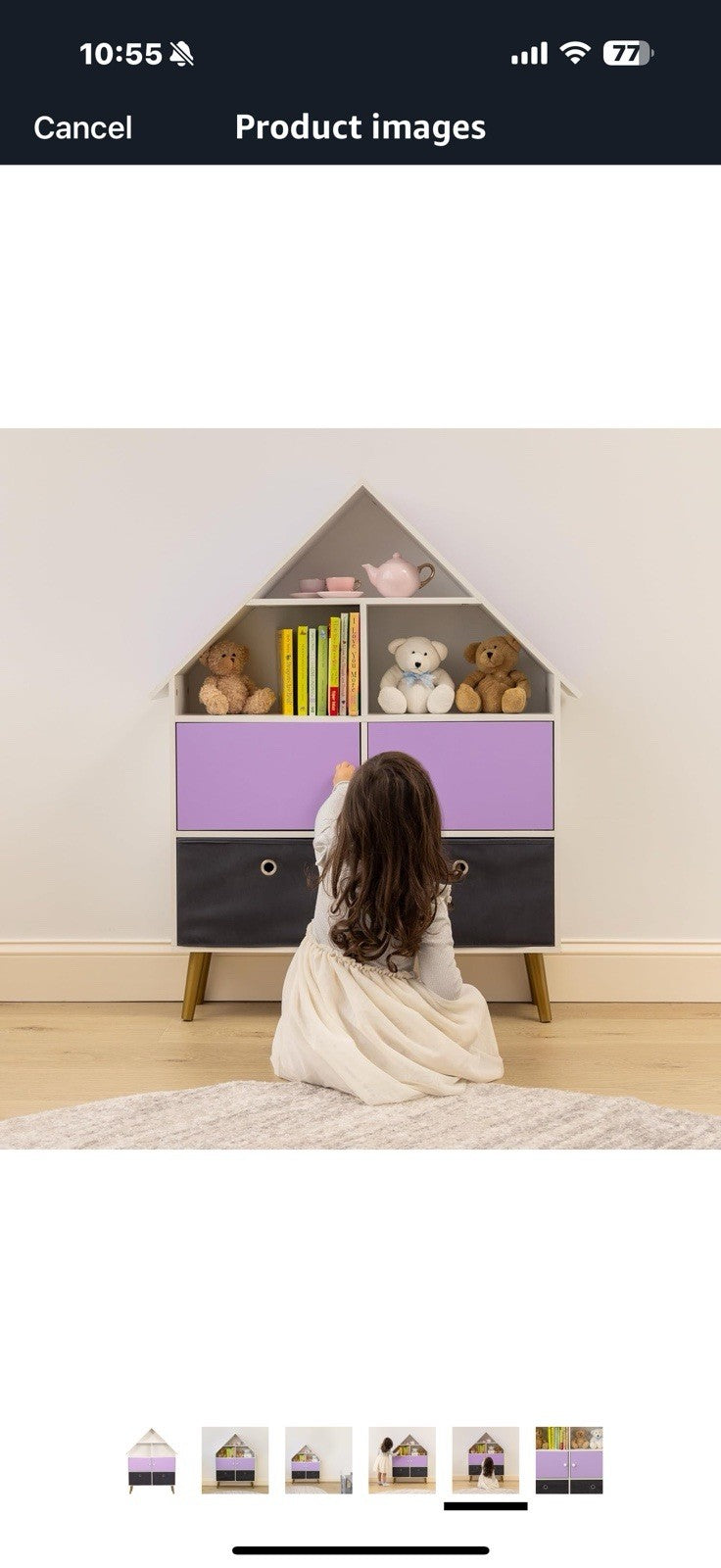 Humble Crew Violet Dollhouse Storage Organizer & Bookcase with 2 Fabric Bins,