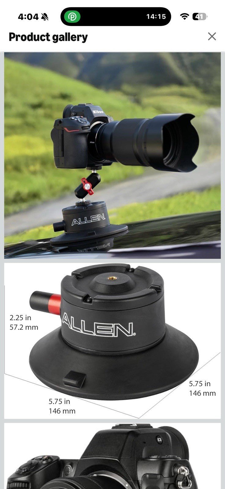 Allen Smart Suction SNAP Camera Mount, Model SB-03, Compatible with DSLR