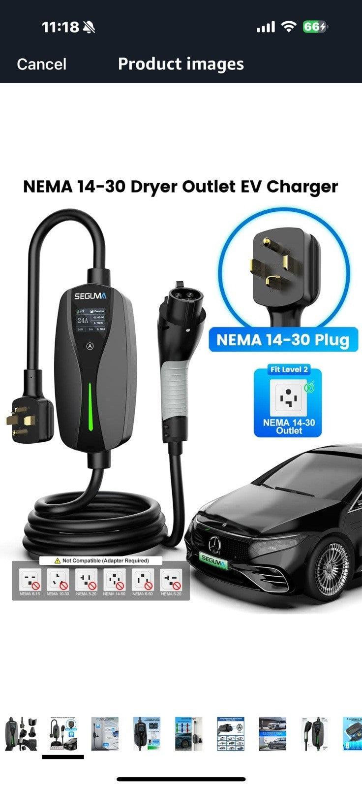 NEMA 14-30 Level 2 EV Charger, Electric Vehicle Portable Charger with 24A 240V