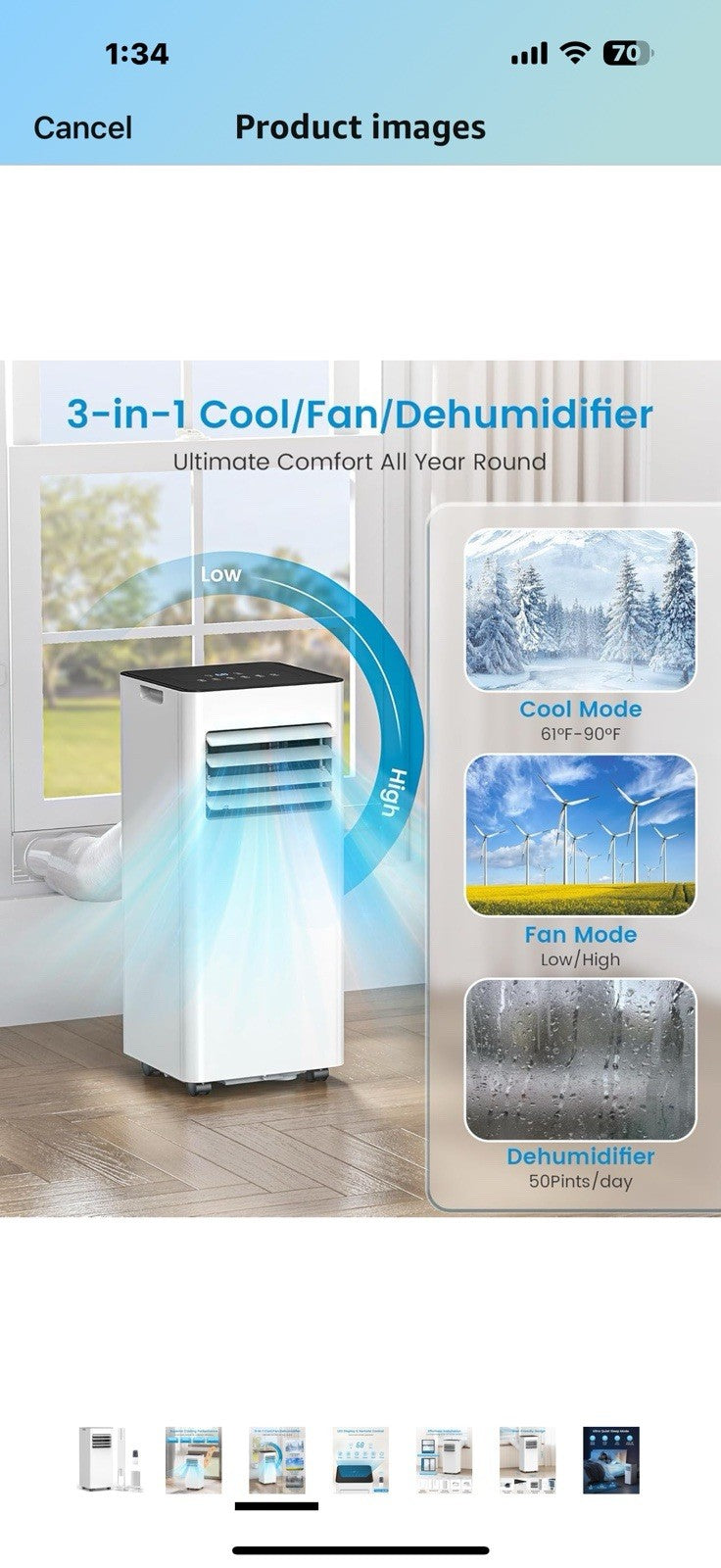 Portable Air Conditioner 10000 BTU (ASHRAE) Cools up to 450 Sq. Ft.