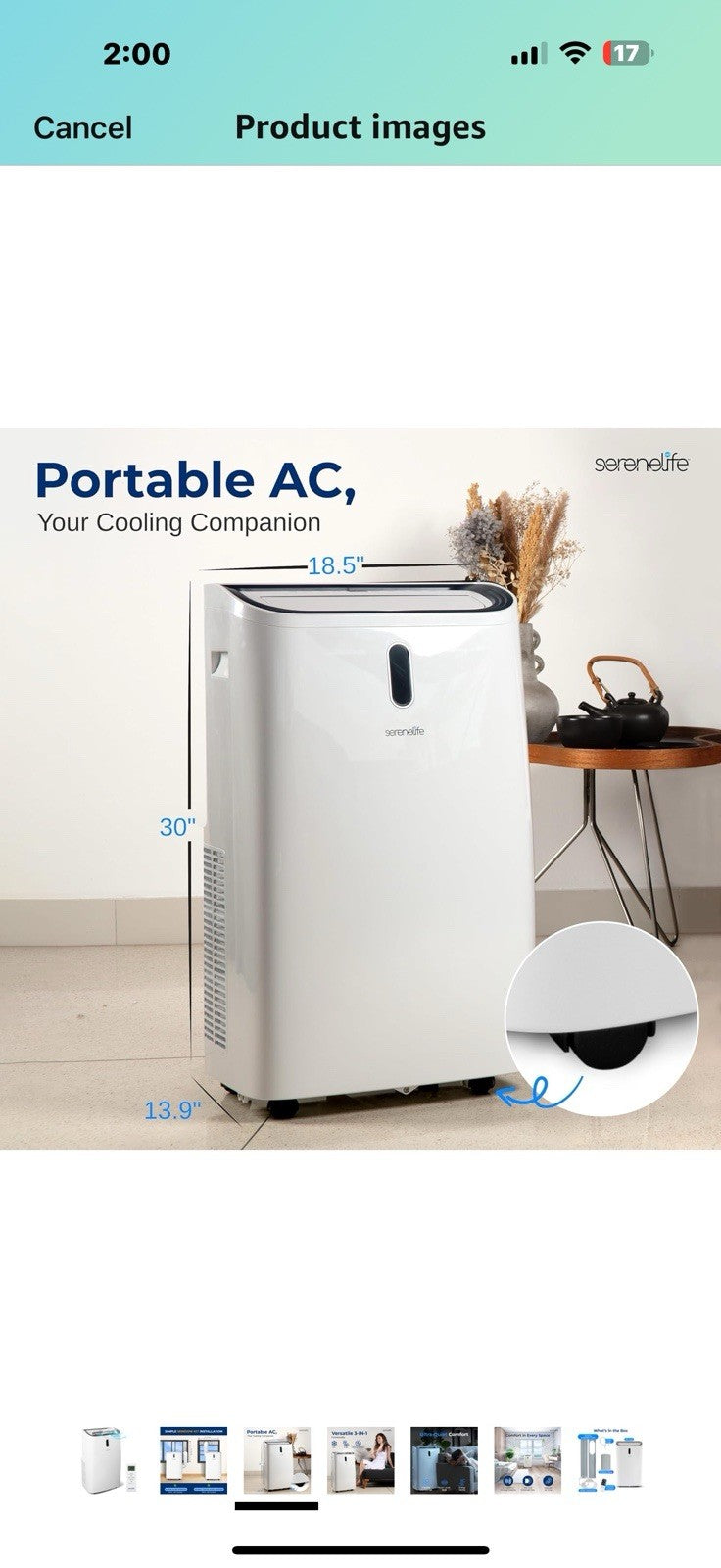 SereneLife SLPAC242B Portable Air Conditioner-12000 BTU Capacity (ASHRAE)